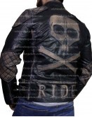 Skull Bones Vintage Distressed Black Motorcycle Leather Jacket