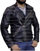Skull Bones Vintage Distressed Black Motorcycle Leather Jacket