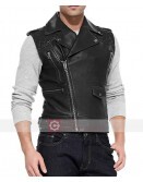 Black Biker Leather Vest Men's