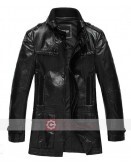Men's Black Leather Pea Coat