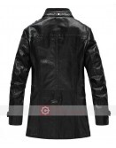 Men's Black Leather Pea Coat