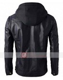 Men Slim-Fit Hooded Black Leather Jacket