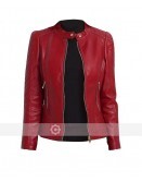 Red Moto Leather Jacket Women