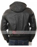 Slim Fit Bomber Leather Jacket With Hood
