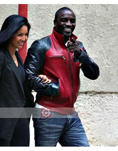 Akon Black And Red Leather Jacket