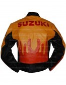 Suzuki Reposal Yellow And Orange Motorcycle Leather Jacket