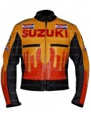 Suzuki Reposal Yellow And Orange Motorcycle Leather Jacket