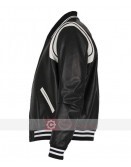 Black And White Letterman Bomber Leather Jacket
