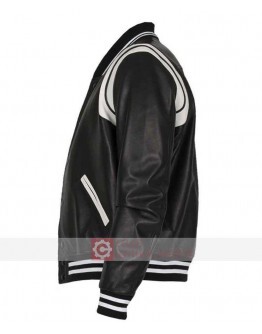 Black And White Letterman Bomber Leather Jacket