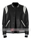 Black And White Letterman Bomber Leather Jacket