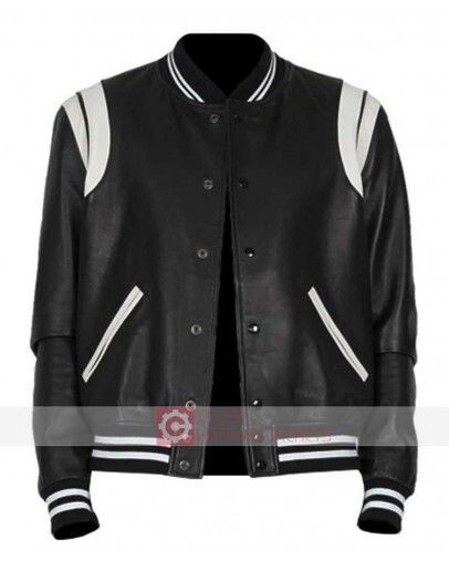 Black And White Letterman Bomber Leather Jacket