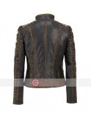 Women Rivet Star Brown Leather Jacket