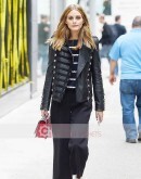 Olivia Palermo Napoleon Military Style Black Leather Jacket