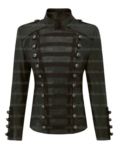 Olivia Palermo Napoleon Military Style Black Leather Jacket