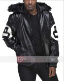 8 Ball Black & White Bomber Leather Jacket