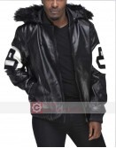 8 Ball Black & White Bomber Leather Jacket