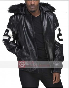 8 Ball Black & White Bomber Leather Jacket