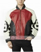 8 Ball Red & White Bomber Leather Jacket