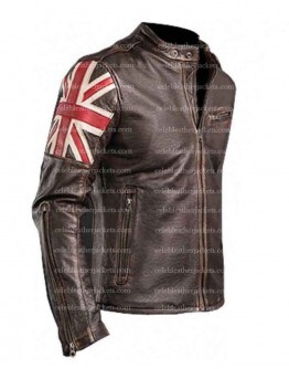UK Flag Biker Vintage Distressed Leather Jacket