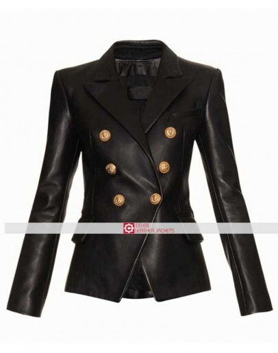 Kim Kardashian Double Breasted Leather Blazer