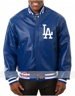 Dodgers La  Men's Bomber Leather Blue Jacket