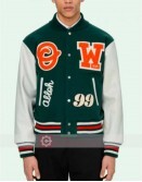 Men's Green and White Barrel Letterman Jacket