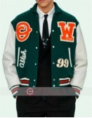 Men's Green and White Barrel Letterman Jacket