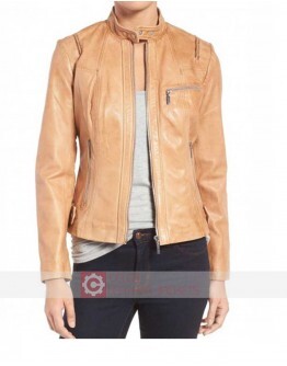 Moto Women's Tan Brown Leather Jacket