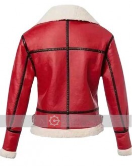 Christmas Womens Red Shearling Leather Jacket