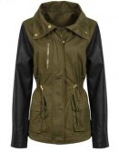 Army Women's Green Coat with Black Leather Sleeves