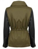 Army Women's Green Coat with Black Leather Sleeves