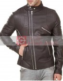 Men's Dual Zipper Biker Brown Jacket