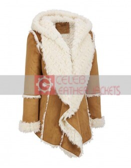 Women's Brown Fur Suede Hooded Overcoat