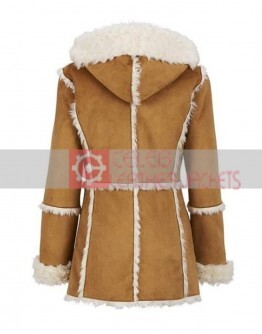 Women's Brown Fur Suede Hooded Overcoat