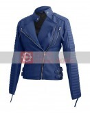 Leather Skin Blue Women Brando Style Jacket