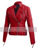 Leather Skin Red Women Brando Style Jacket