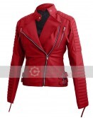 Leather Skin Red Women Brando Style Jacket