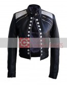 Leather Skin Women Diamond White Buttons Jacket