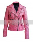 Leather Skin Women Pink Studded Jacket
