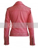 Leather Skin Women Pink Studded Jacket