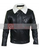 Men Black With White Fur Collar Jacket