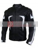 Mens Black Leather Jacket with White Stripe