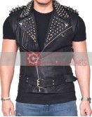 Men's Belted Studded Black Vest