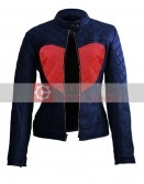 Women Love Blue With Red Heart Quilted Jacket