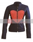 Women Love Blue With Red Heart Quilted Jacket