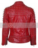 Women Red Cone And Tree Spike Studs Jacket