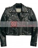 Women Star Studded Cropped Black Jacket
