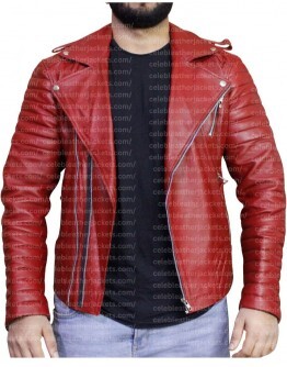 Red Quilted Biker Leather Jacket