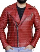 Red Quilted Biker Leather Jacket