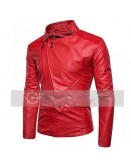FJM059 Men's Belted White Leather Motorcycle Jacket